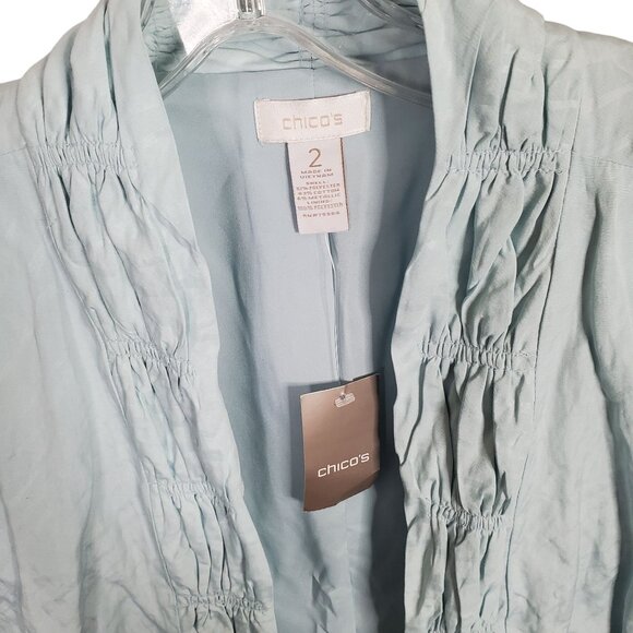 Chicos 2 Size L Jacket Open Smocked Lightweight Lined Shaped Fit Beachglass Teal - Picture 3 of 11